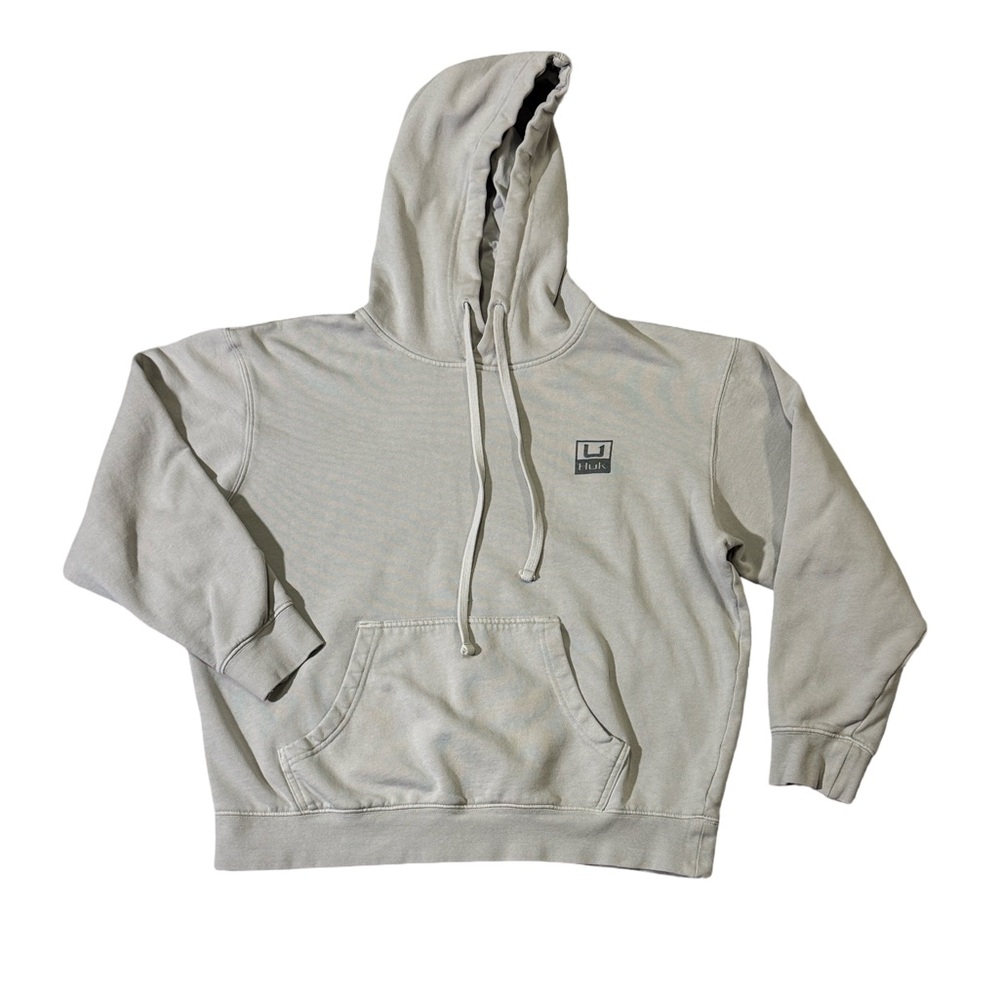 Huk meme M Medium light gray solid fleece cotton pullover hoodie EUC